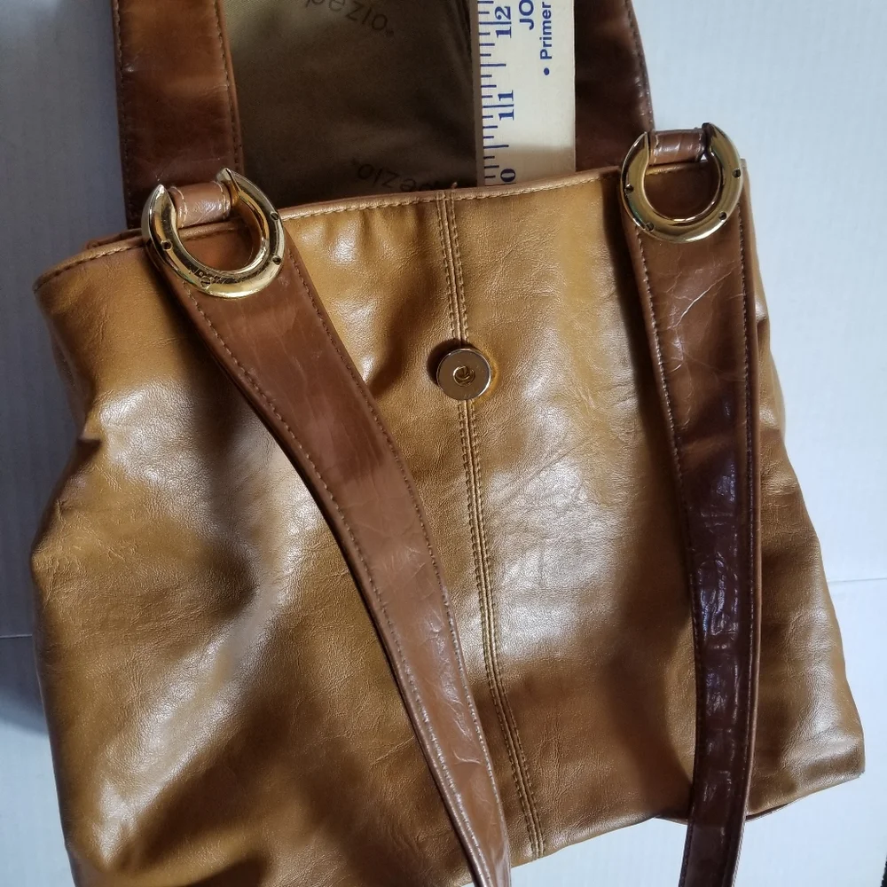 CAPEZIO MUSTARD GOLD COLOR WITH BROWN THREE MAIN COMPARTMENTS SNAP CLOSURE